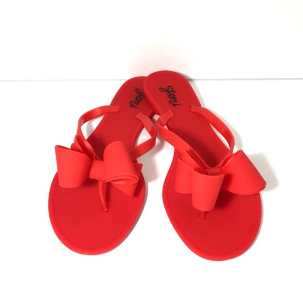 JELLY FLAT SANDALS FRENCH RED COLOR FOR WOMEN .